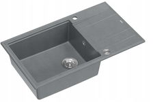 QUADRON EVAN 136 ZLEWOZMYWAK 1KOMOROWY Z OCIEKACZEM SZARY STAL + SYFON PUSH