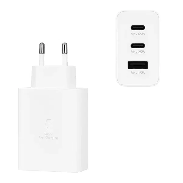 Ecobox ładowarka sieciowa GaN USB / 2x Typ-C 65W + kabel Typ-C - 3A biały