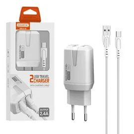 Ładowarka sieciowa 2XUSB + kabel USB - Typ-C 2.4A 12W 1m Biały SMS-A139