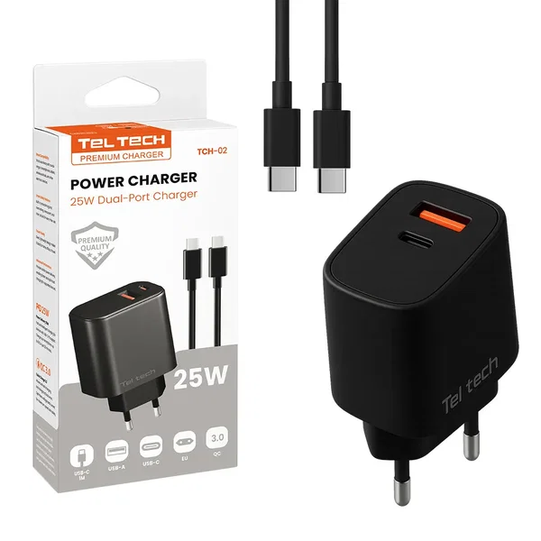 Teltech Ładowarka sieciowa 25W z kablem Typ-C 1m