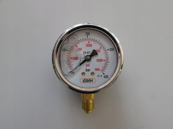 Manometr D63 0-400bar przyłącze dolne 1/4"BSP