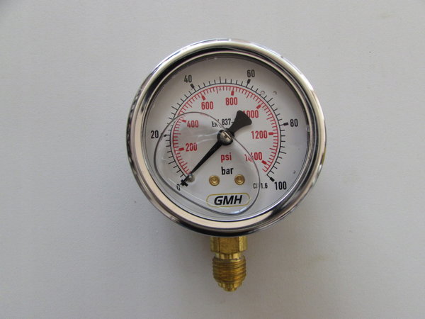 Manometr D63 0-100bar przyłącze dolne 1/4"BSP