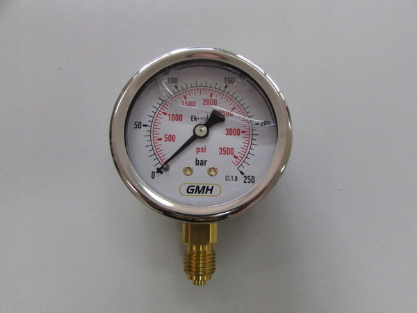 Manometr D63 0-250bar przyłącze dolne 1/4"BSP