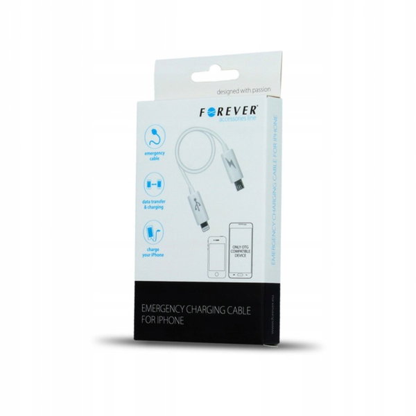 Kabel lightning - micro USB typ B Forever 0,25 metr OTG biały