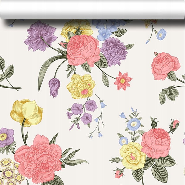 Tapeta ścienna samoprzylepna okleina meblowa vintage w kwiaty 40 x 300 cm