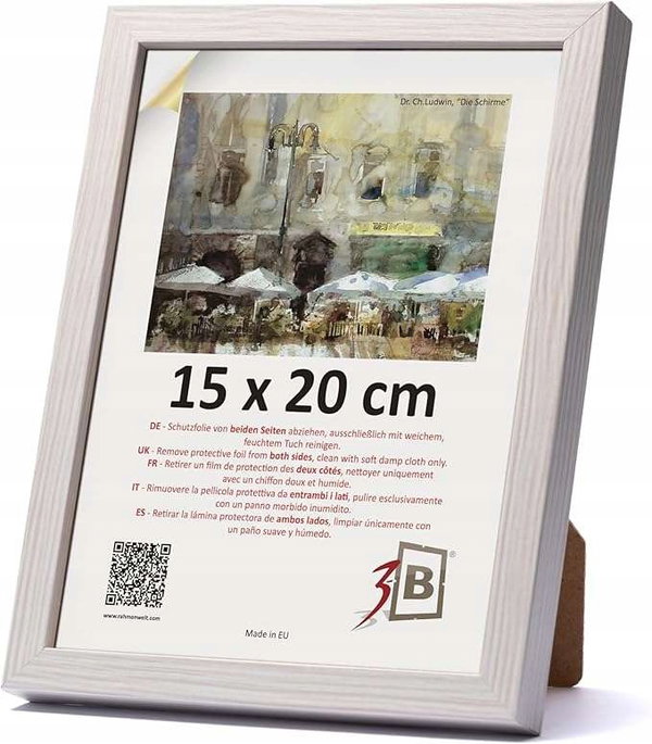 Ramka na zdjęcia ze szkłem akrylowym biała z usłojeniem drewna 15x20 cm