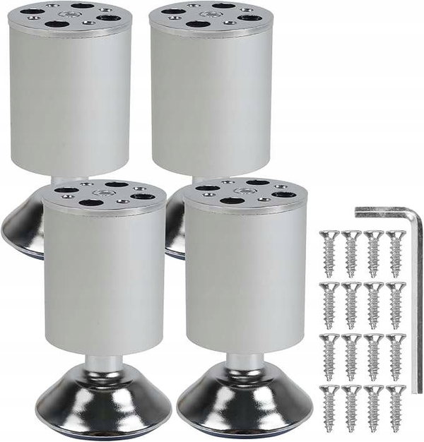 Nóżki meblowe okrągłe aluminiowe 10cm Zestaw 4 szt Kolor Srebrny