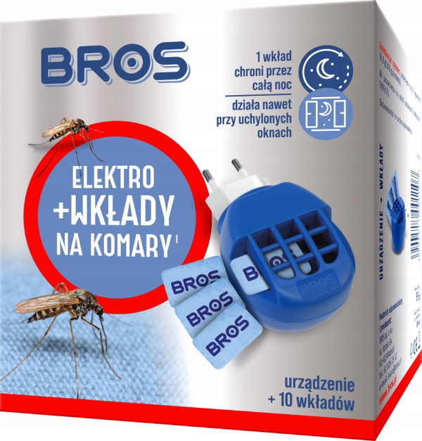 Elektrofumigator Bros przeciwko komarom z 10 wkładami