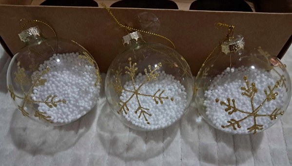 Bombka bombki przezroczysta śnieżynka 8 cm 3 szt szklana kula z śniegiem