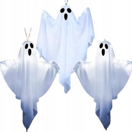 Dekoracja wisząca podświetlana LED na Halloween 50x40cm motyw Ducha 3 szt