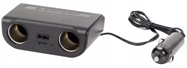 Podwójny rozdzielacz samochodowy Dunlop 12V - 24V + USB-A i USB-C 2.4A
