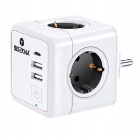 GNIAZDO ZASILANIA BEIZKNA, Z 2XUSB TYPU A USB TYPU C 4 GNIAZDAMI BIAŁE
