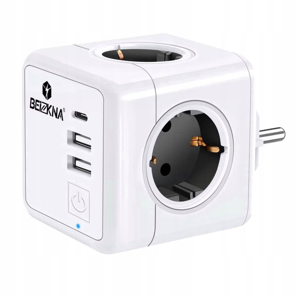GNIAZDO ZASILANIA BEIZKNA, Z 2XUSB TYPU A USB TYPU C 4 GNIAZDAMI BIAŁE