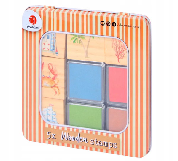 DecoTime Wooden Stamps DREWNIANE STEMPLE 4 PODUSZKI ATRAMENTOWE