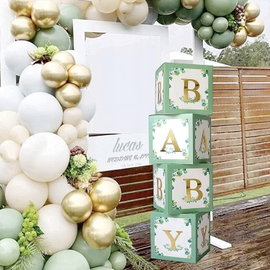 Pudełka na balony zielone BABY LOVE na baby shower urodziny 4 sztuki
