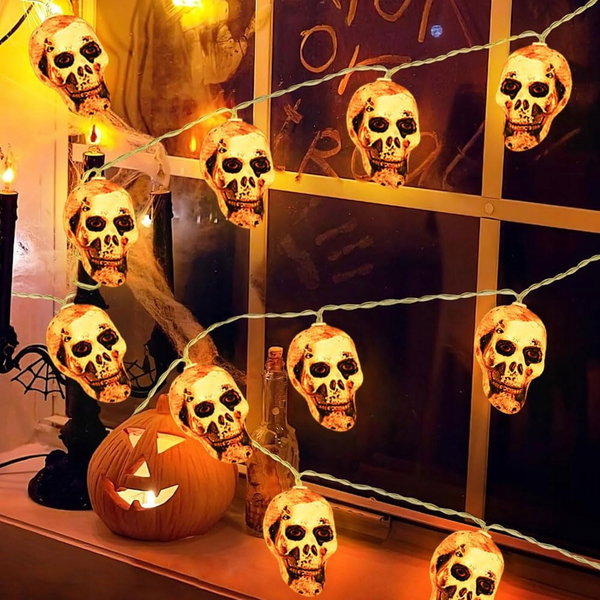 Lampki LED Halloween Czaszki 3m 20 diod na baterie dekoracja