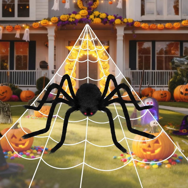 PAJĘCZYNA 500CM OGROMNY PAJĄK 125CM IDEALNA DEKORACJA NA BAL HALLOWEENOWY