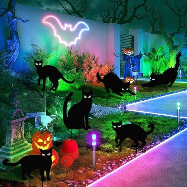 Tabliczki do ogrodu wbijane dekoracja na Halloween w motywie kotów 6szt
