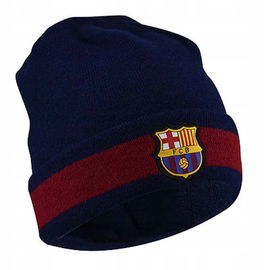 Czapka Zimowa FC Barcelona Gładka Granatowa Bordowa Barca Gumowy Herb Logo
