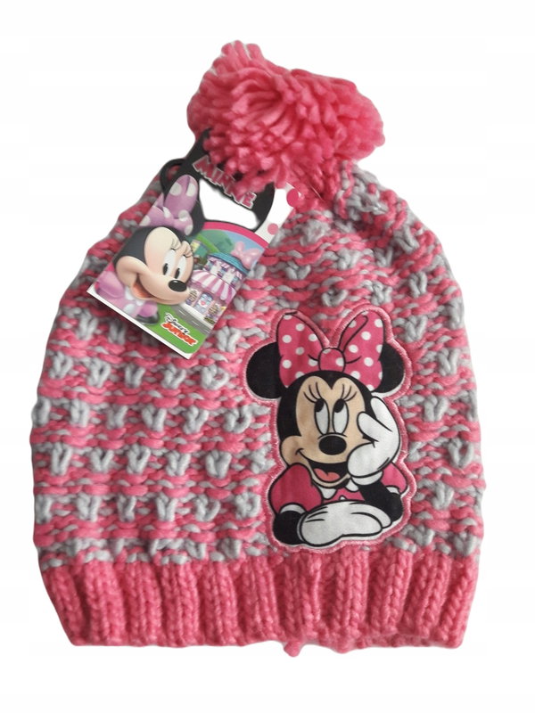 Czapka zimowa dziecięca dla dziewczynki Myszka Minnie dzianinowa 52 szara