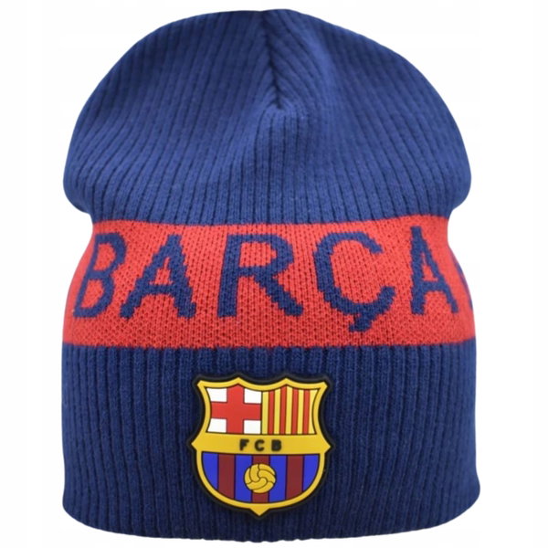 Czapka Zimowa Dla Dorosłych FC Barcelona Herb Logo Granatowa Napis Akrylowa