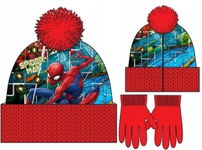 CZAPKA ZIMOWA Z RĘKAWICZKAMI CHŁOPIĘCA KOMPLET SPIDERMAN 54 CZERWONA