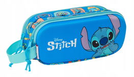Piórnik Szkolny Dziecięcy Saszetka Dwie Komory Niebieski Stitch