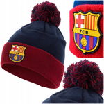 Czapka Zimowa FC Barcelona z Pomponem Herb Logo Granatowa Bordowa Akrylowa