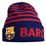 Czapka Zimowa Dziecięca FC Barcelona w Paski Granatowa Bordowa Gumowy Herb