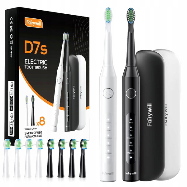 Elektryczne Soniczne Szczoteczki Do Zębów x2 Końcówki Etui Zestaw D7s