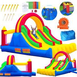 PLAC ZABAW DMUCHANY PODWÓJNA ZJEŻDŻALNIA DO OGRODU Z DMUCHAWĄ 2,2x4,8x2,2m