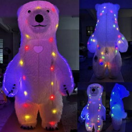 DUŻY BIAŁY MIŚ GIGANT ŚWIECĄCY LED DMUCHANY KOSTIUM NA IMPREZY WESELA 2,5 M