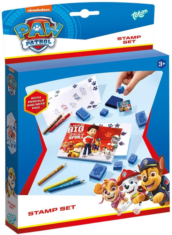 Zestaw pieczątek Psi Patrol 7 pieczątek 5 kredek tusz blok DIY