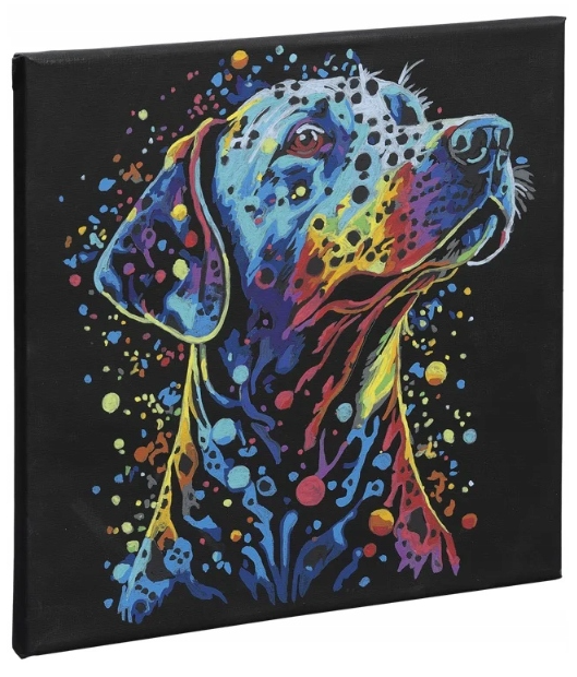 Malowanie po numerach płótno Pies 30x30 cm. 18 kol + 3 pędzelki + zawieszka