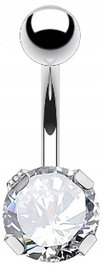 SREBRNY KOLCZYK DO PĘPKA CYRKONIA, KULECZKA SS316L