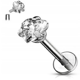 Labret Kolczyk do Ucha z Sercem Kryształek SS316L 1,2/8/3 mm