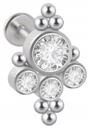 LABRET Śliczne Cyrkonie z Kuleczkami SS316L 1,2/6