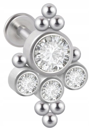 LABRET Śliczne Cyrkonie z Kuleczkami SS316L 1,2/6