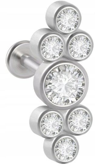LABRET Śliczny Kolczyk z Cyrkoniami SS316L 1,2/8