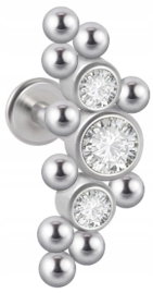 LABRET Śliczne Cyrkonie z Kuleczkami SS316L 1,2/8