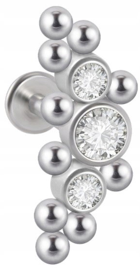 LABRET Śliczne Cyrkonie z Kuleczkami SS316L 1,2/8