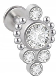 LABRET Śliczna Cyrkonia z Kuleczkami SS316L 1,2/8
