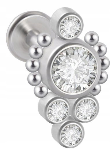 LABRET Śliczna Cyrkonia z Kuleczkami SS316L 1,2/8