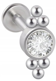 LABRET Śliczna Cyrkonia z Kuleczkami SS316L 1,2/6