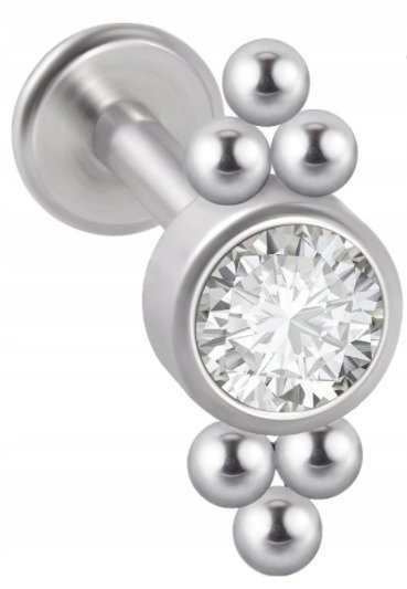 LABRET Śliczna Cyrkonia z Kuleczkami SS316L 1,2/6