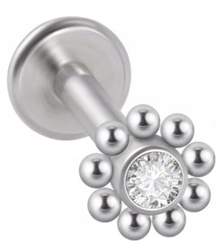 LABRET Śliczna Cyrkonia z Kuleczkami SS316L 1,2/8