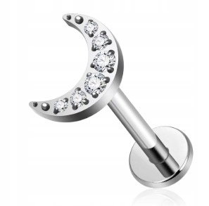 Tytanowy Kolczyk Labret PIERCING z Cyrkoniami Księżyc HELIX Lobe 1,2/8