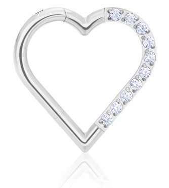 Tytanowy Kolczyk Clicker PIERCING Serce z Cyrkoniami HELIX Lobe 1,2/8
