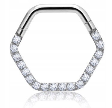 Srebrny Tytanowy Kolczyk Clicker PIERCING z Cyrkoniami HELIX Lobe 1,2/8