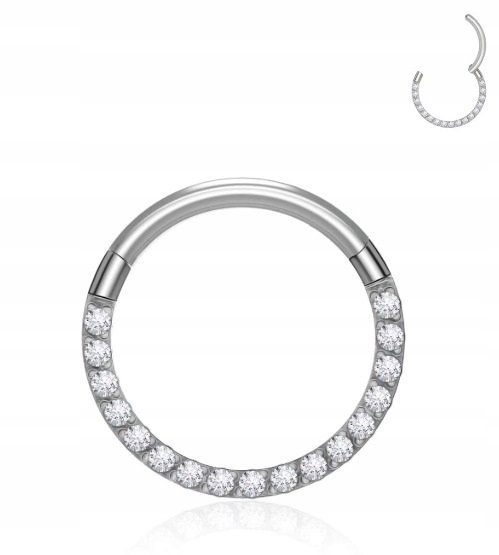 Tytanowy Kolczyk Clicker PIERCING kółko Cyrkonie Septum HELIX Lobe 1,2/8